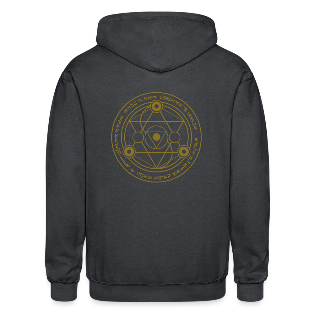 Ancient Love/Magen Protection Spell Amulet Gold Foil Heavy Blend Zip Hoodie - deep heather