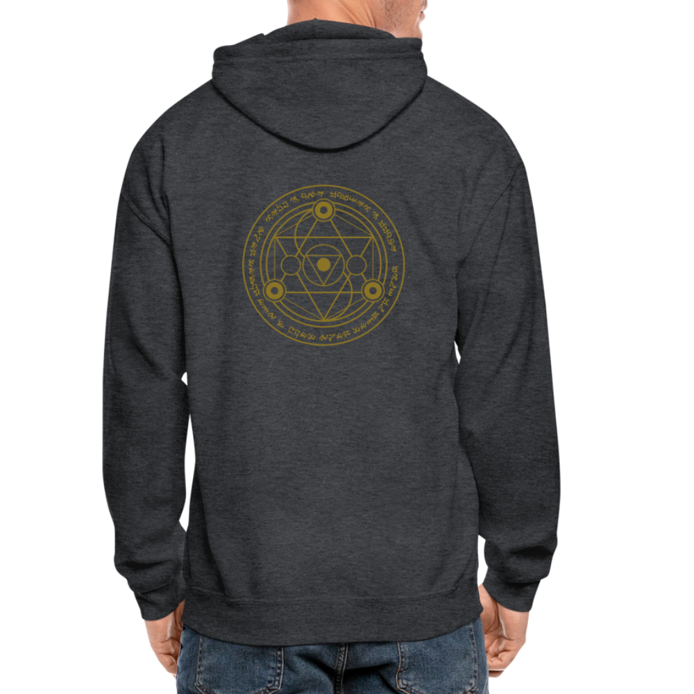 Ancient Love/Magen Protection Spell Amulet Gold Foil Heavy Blend Zip Hoodie - deep heather
