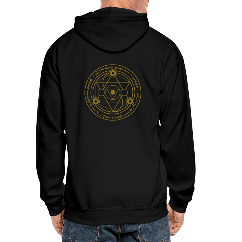 Ancient Love/Magen Protection Spell Amulet Gold Foil Heavy Blend Zip Hoodie - black