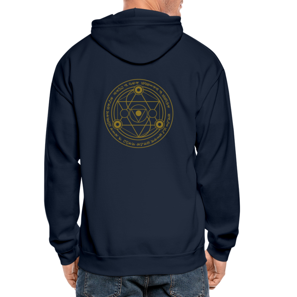 Ancient Love/Magen Protection Spell Amulet Gold Foil Heavy Blend Zip Hoodie - navy