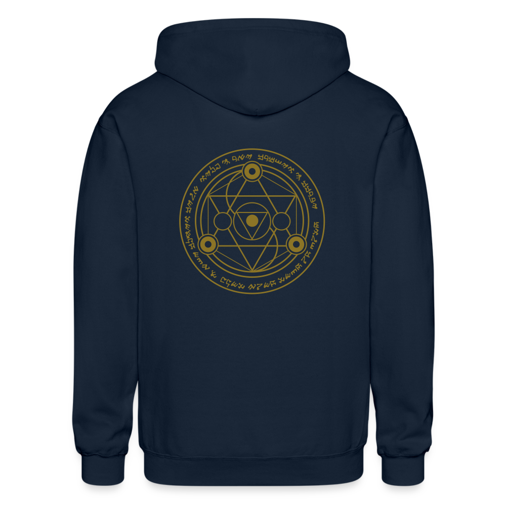Ancient Love/Magen Protection Spell Amulet Gold Foil Heavy Blend Zip Hoodie - navy