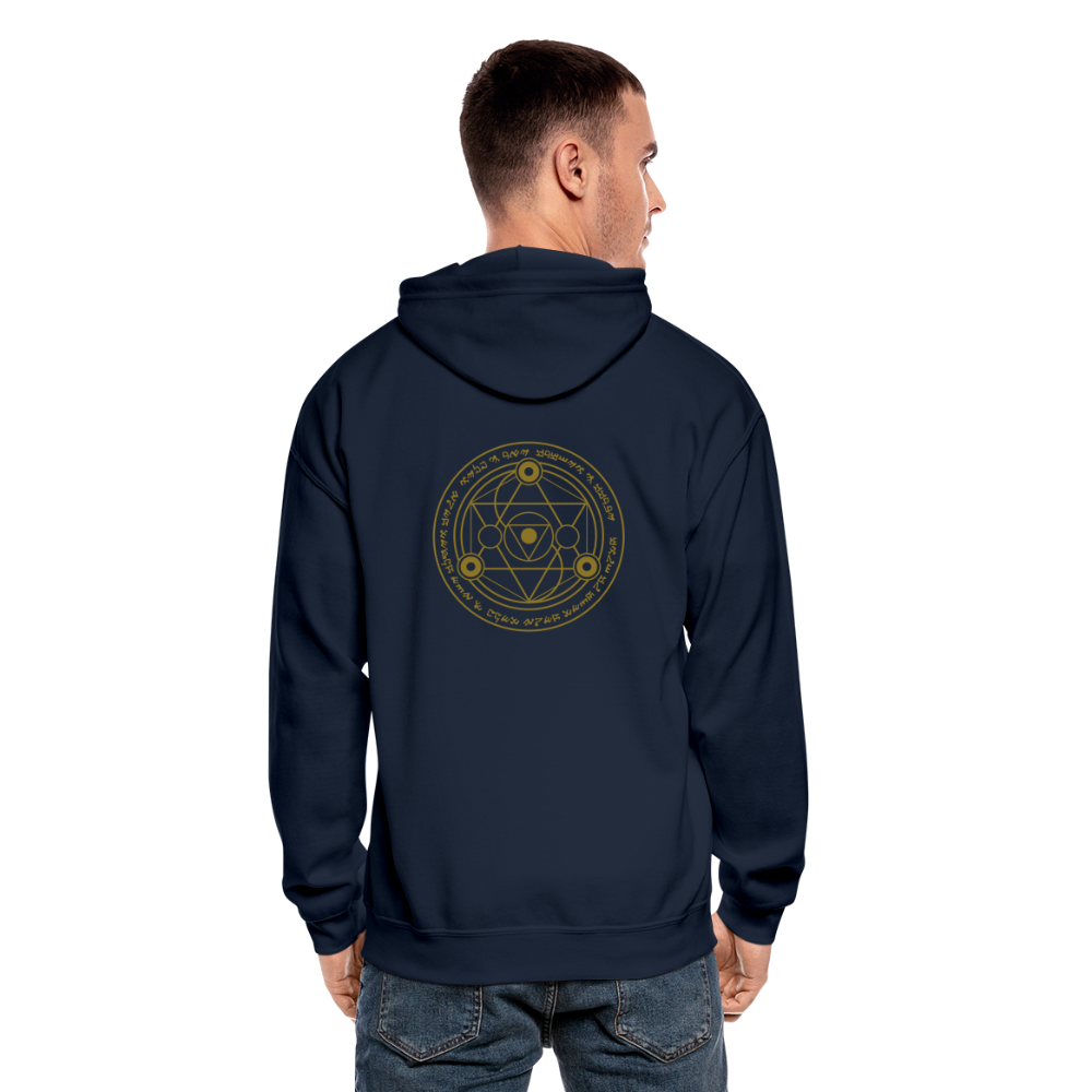 Ancient Love/Magen Protection Spell Amulet Gold Foil Heavy Blend Zip Hoodie - navy