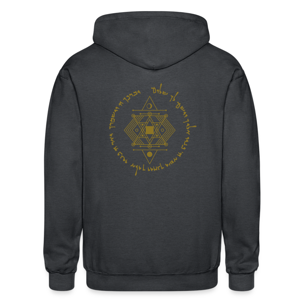 Ancient Love/Magen Protection Spell Amulet Gold Foil Heavy Blend Zip Hoodie - deep heather